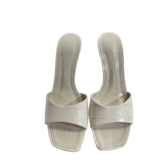 Schutz 'Posseni' White Leather Slide Sandal Size 7.5 M - Picture 4 of 6